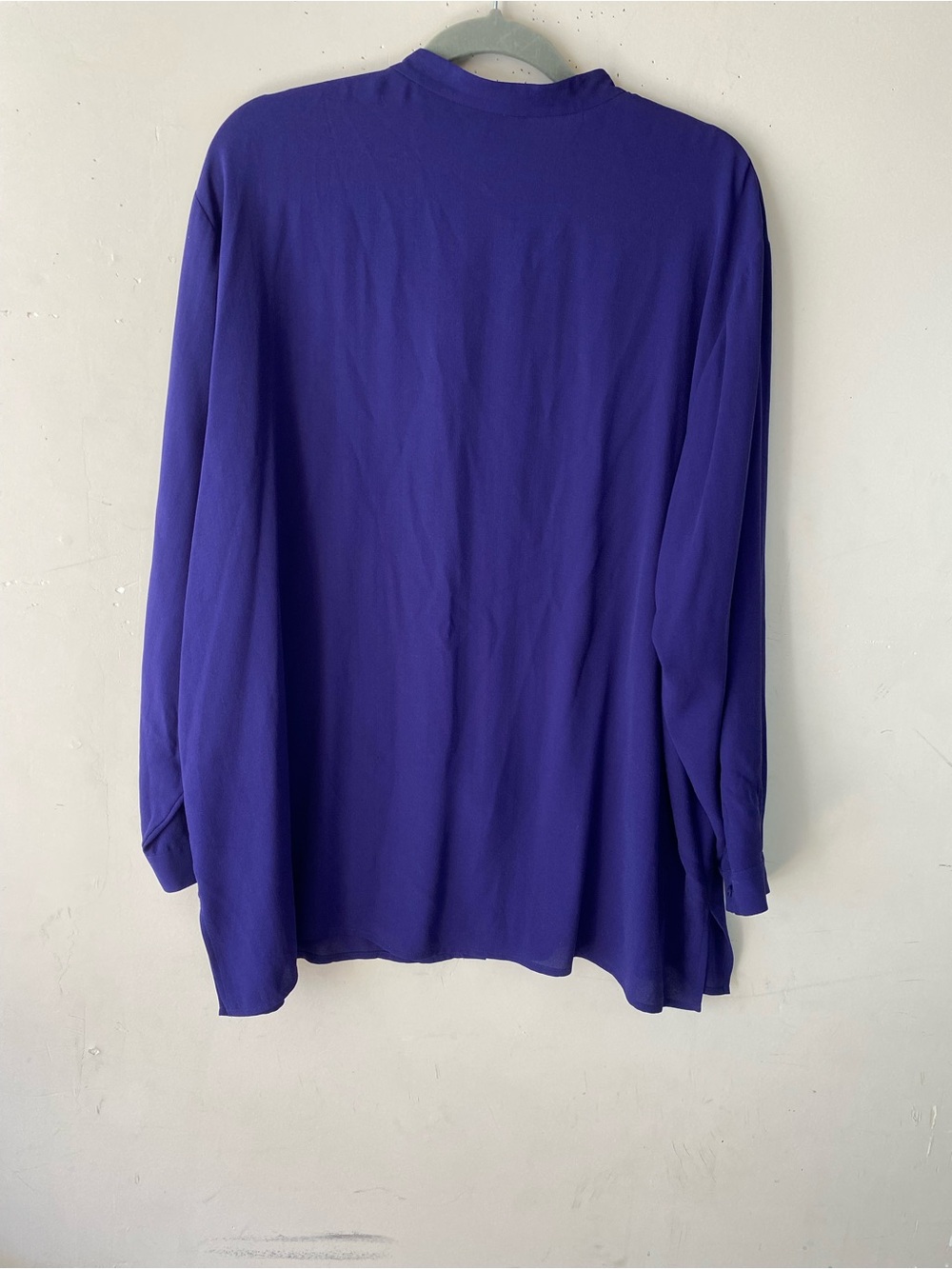 Eileen Fisher 100% Silk Band Collar Button Down Shirt Deep Purple 1X Minimalist - Picture 3 of 11